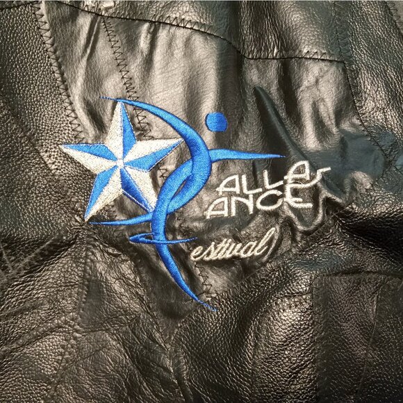 Patchwork Leather Garment Bag with embroidered Dallas Dance Festival Logo - Picture 2 of 14